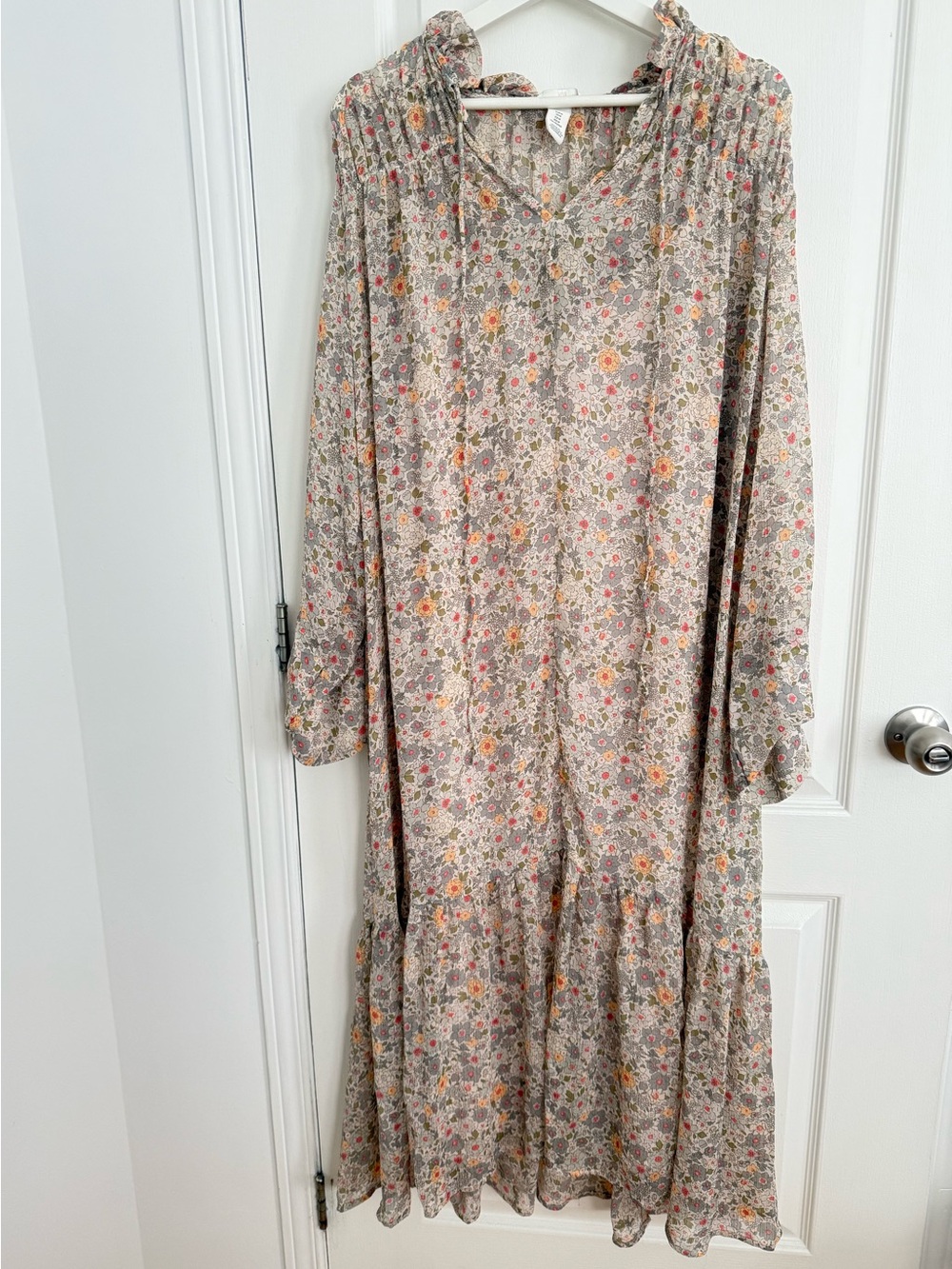 H&M Floral Maxi Dress in Beige with Orange and Pink Accents